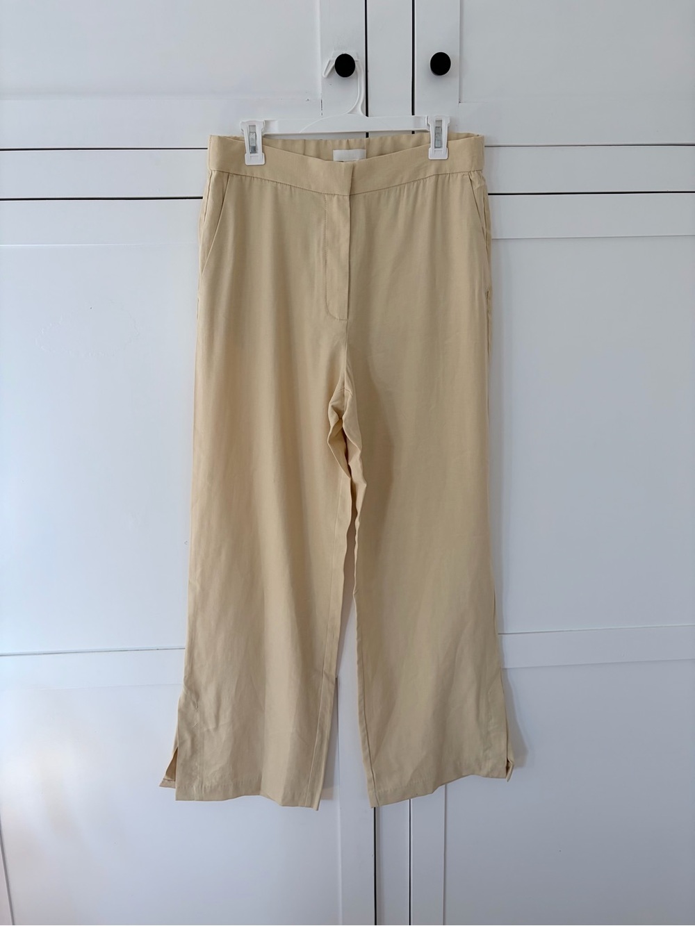 H&M Pastel Yellow Linen High Waist Pocket Wide Leg Trouser Pants Size 12